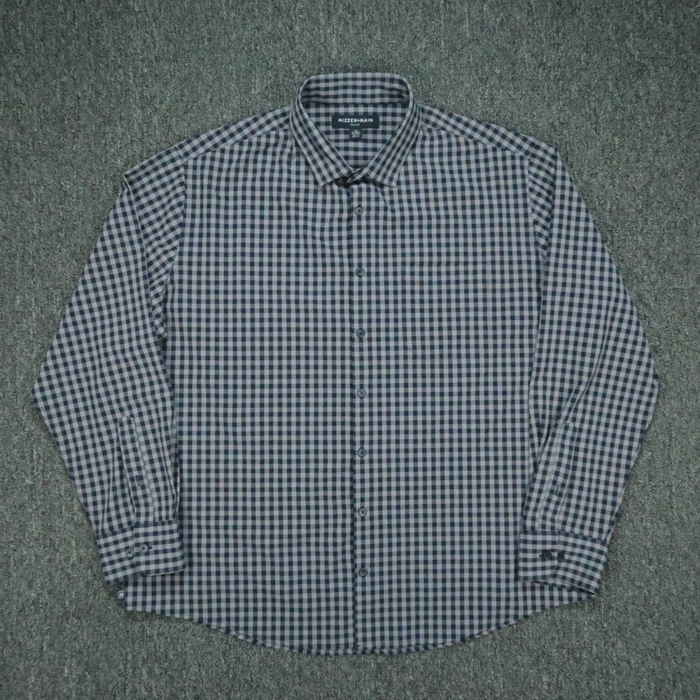 Mizzen Main Shirt Mens XL Blue Gray Leeward Gingham Long Sleeve Classic No Tuck